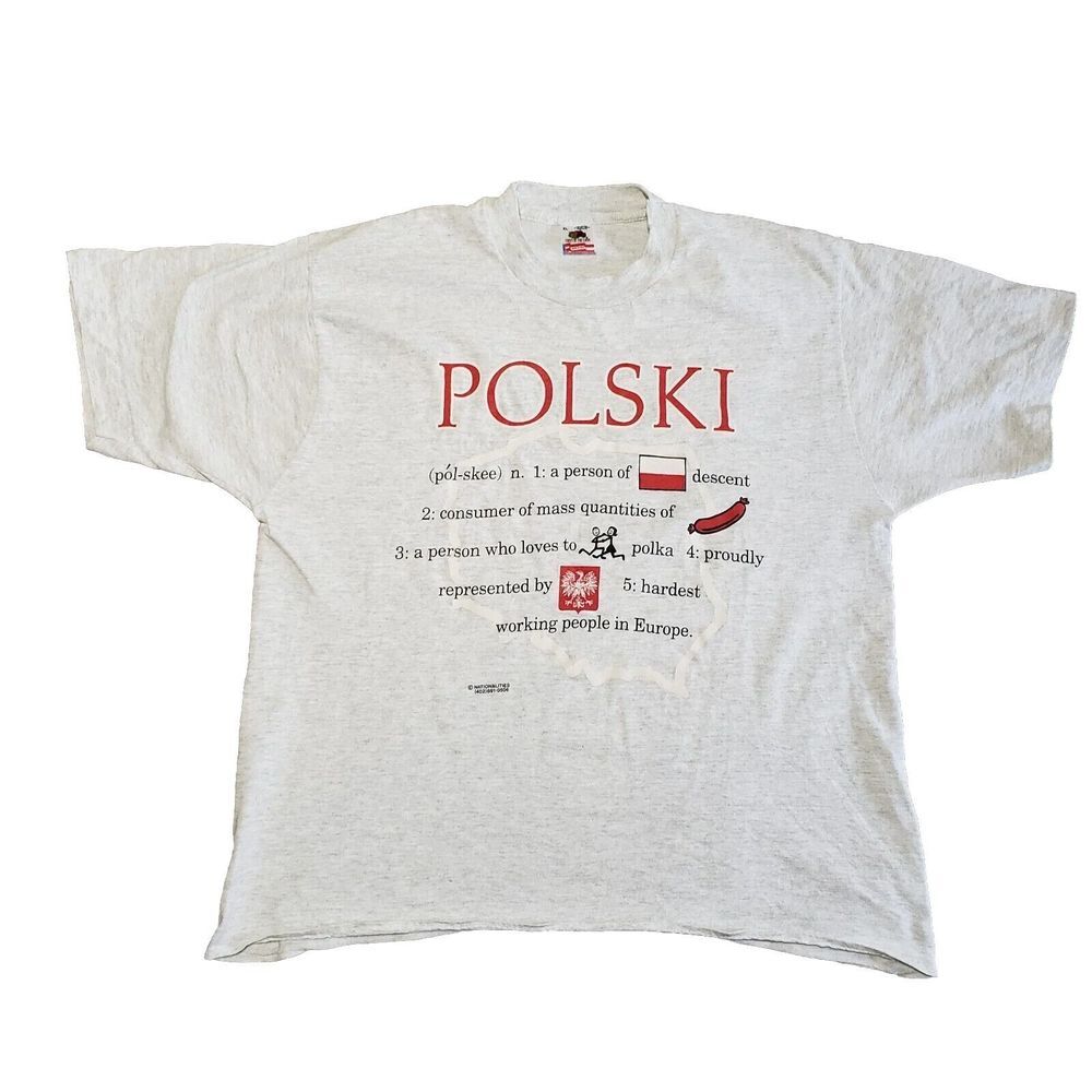 Polish Polski Gray‎ Xtra Large XL T-Shirt Tee Single Stitch Made In USA